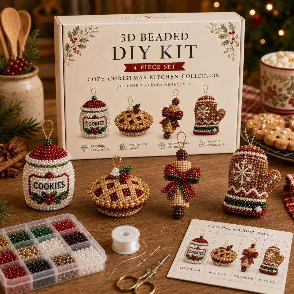 Christmas Theme 3D Beaded Craft Kit Creative Beadwork with Instructions Jewelry Making Supply Handmade Craft Kit Christmas Gift