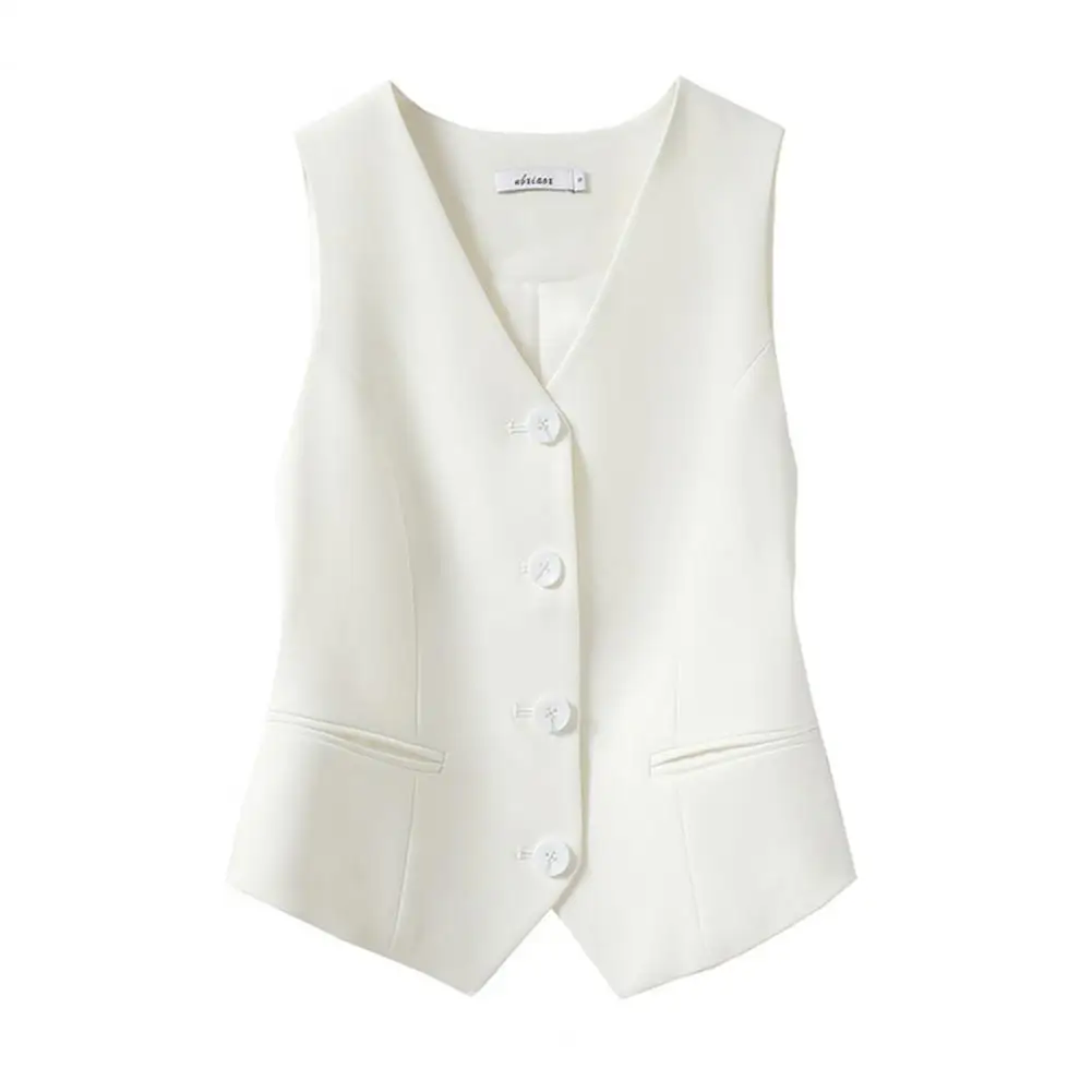 

Vest Women Cropped Waistcoat Front Buttons Tops Sleeveless Cardigan Female Outerwear White Chic Vests New