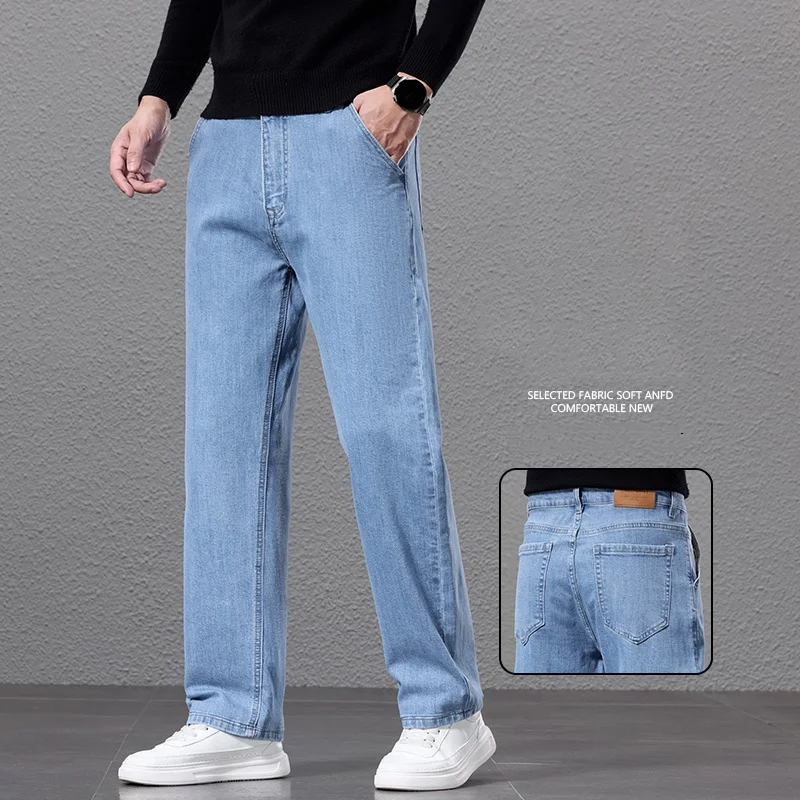 99% Cotton Straight Leg Loose Jeans Autumn New Item Business Casual Mid High Waist Korean Classic Basic Color Denim Pants