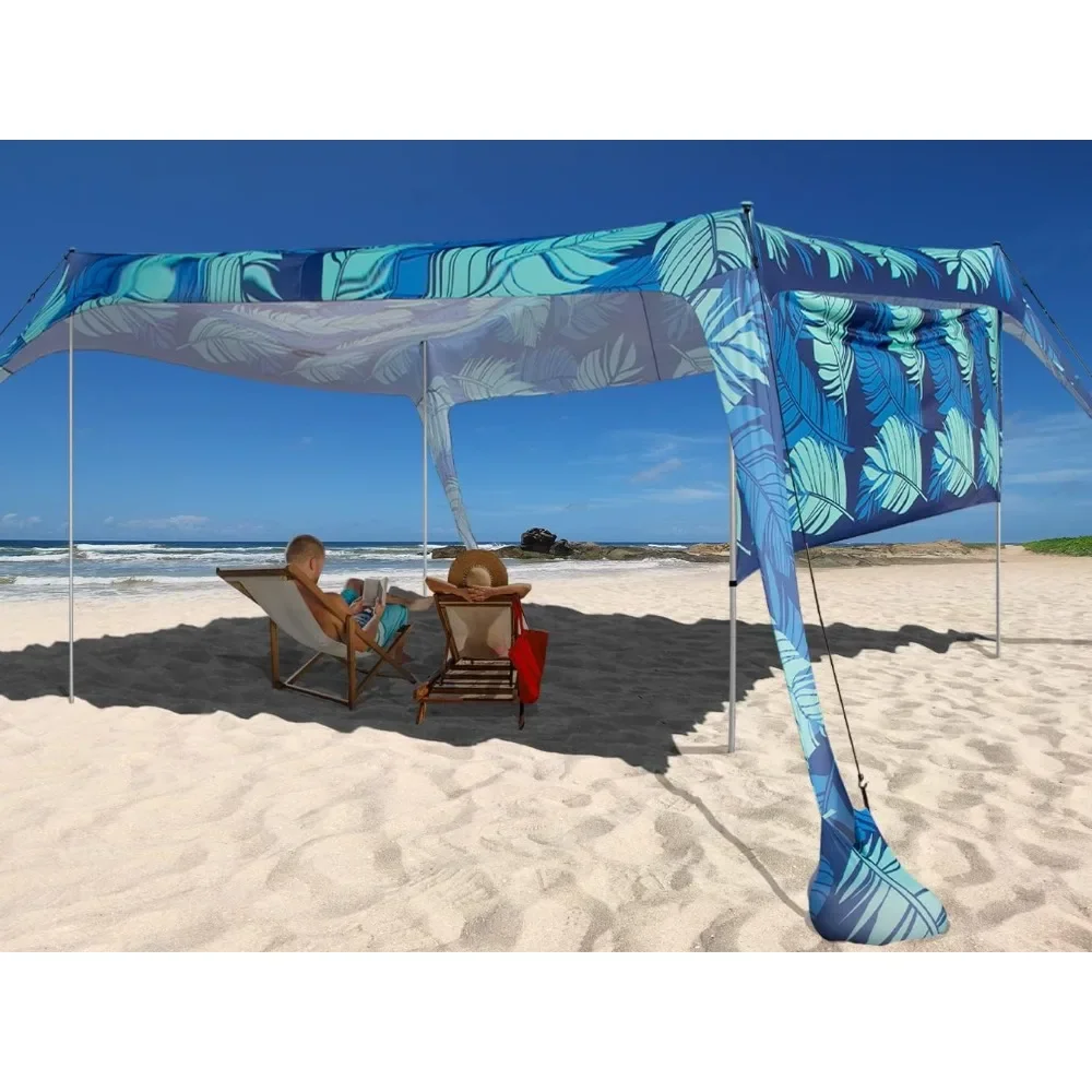 

Beach Sunshade with Side Wall Shade Windproof Design,Canopy Tent Anchors 10x10 FT 4 Poles Pop Up Outdoor Shelter for Beach