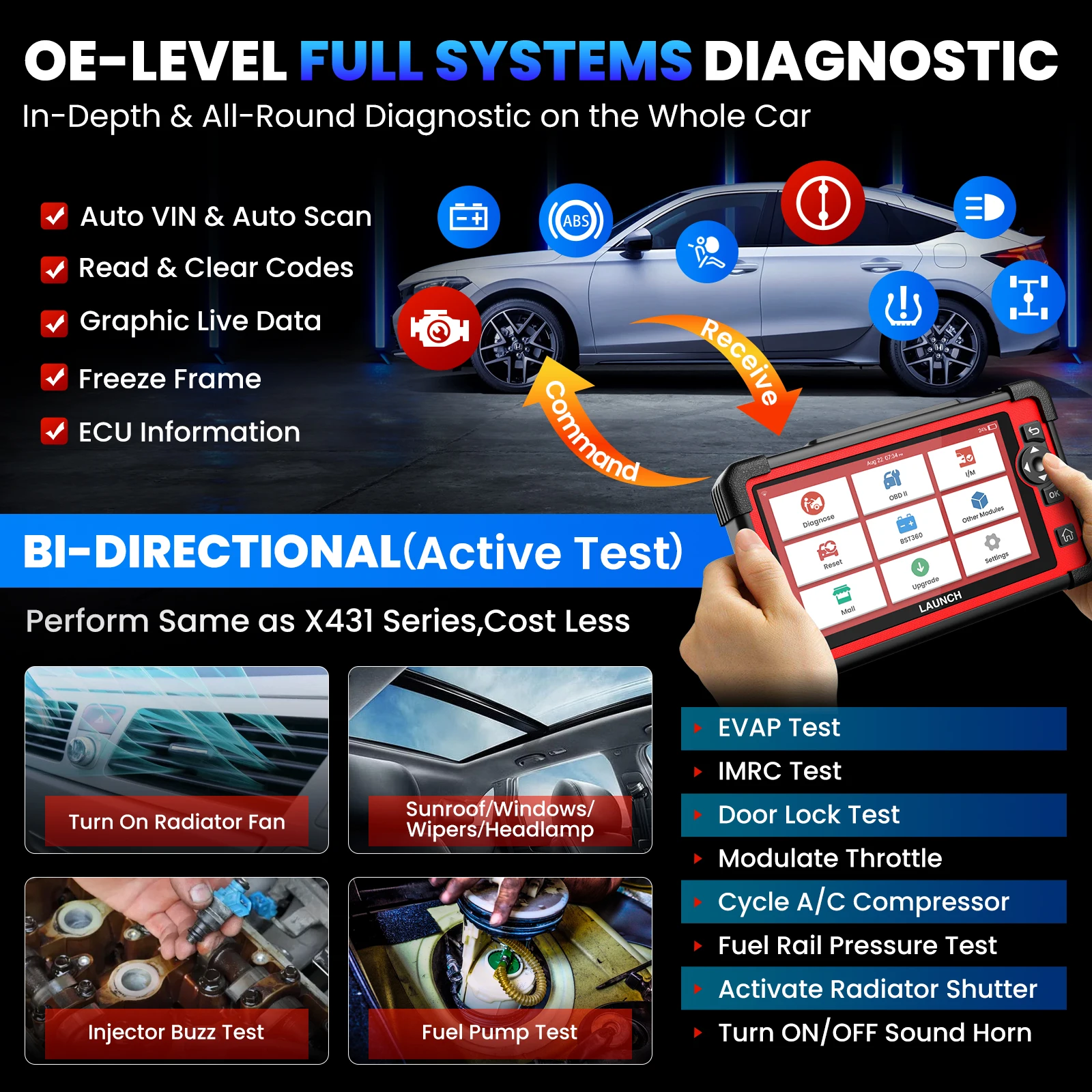 LAUNCH X431 CRP919E Full System Diagnostic Tool OBD2 Scanner Bi-directional 31+ Reset Car Diagnostic Tool CANFD DOIP Protocol