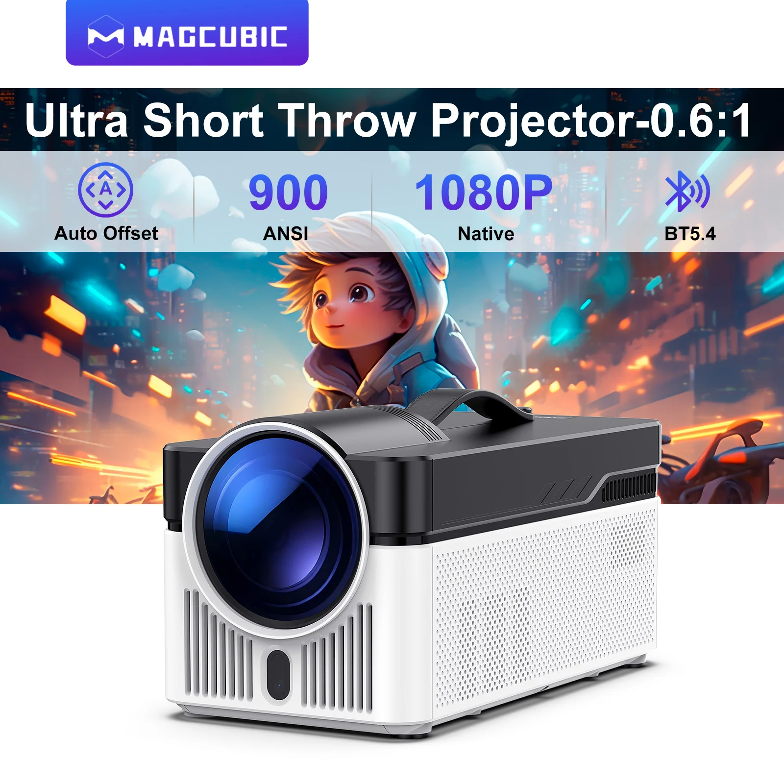 

Проектор Magcubic 8K с ультракороткофокусным объективом, 4K, 1080P, автоматический выравнивание, 900 ANSI, BT5.4, электронная фокусировка, WiFi6, AllwinnerH726, голосовое управление, HY450