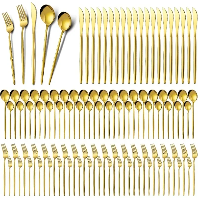 for 80 Guests Reusable Dinner Cutlery Utensils Tableware 400 Pcs Gold Stainless Steel Utensils Set Party Tableware Flatware Set