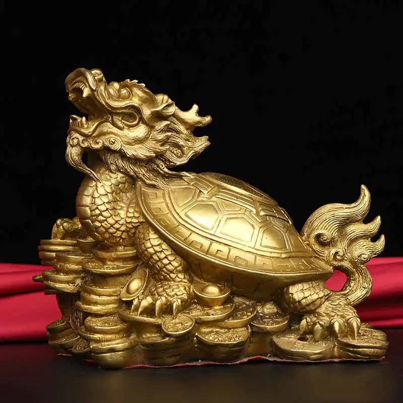 Dragon and Turtle Ornaments Brass Living Room Bagua Dragon Head Turtle Bronze Divine Beast Auspicious Ornaments  Copper Crafts