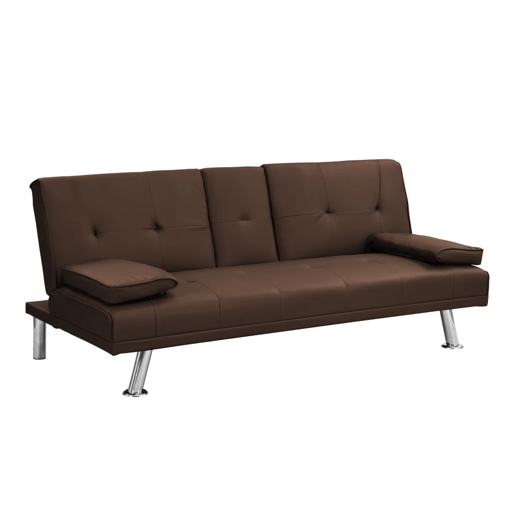 Divano letto con braccioli due supporti FRAME IN LEG, STAINLESS, FUTON MARRONE PVC