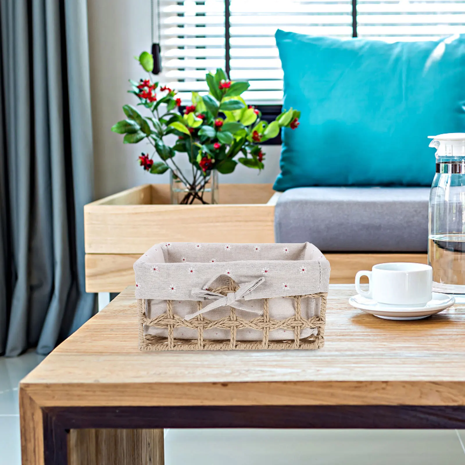 

Grass Woven Storage Basket Handwoven Desktop Organizer Multi-Functional Decorative Storage Box for Cosmetics Snacks Sundries