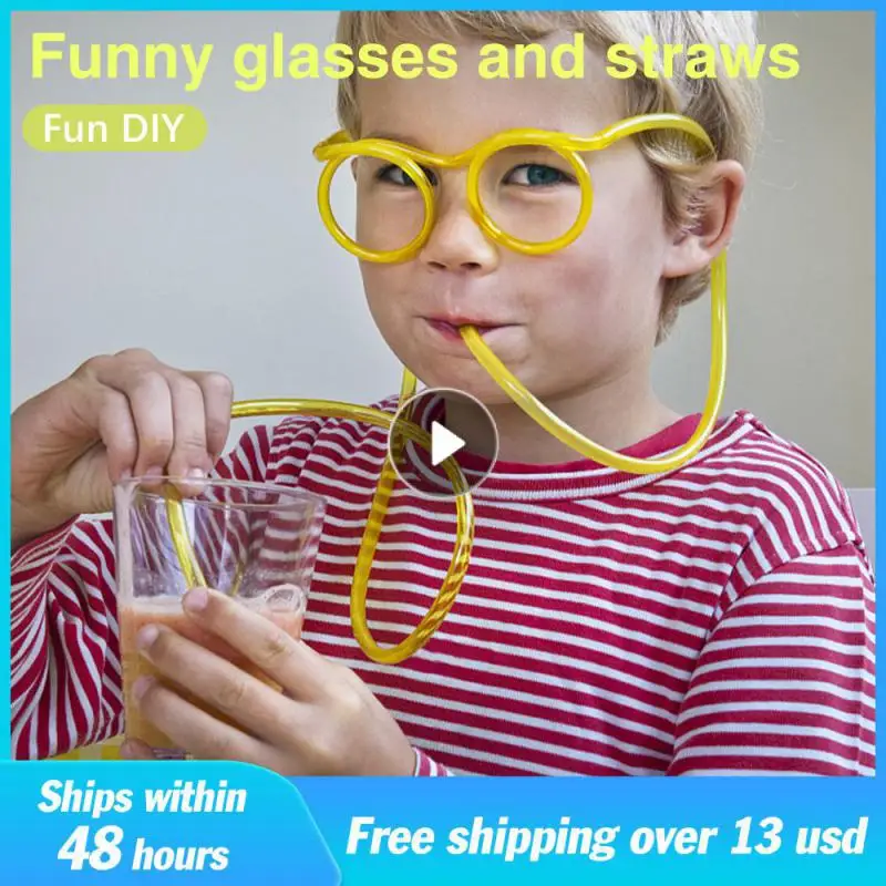 Creativity Comfortable Cartoon Taste Glasses 6 Colors Straw For Children Boys Household Fashion Toy Entertainment Kitchen