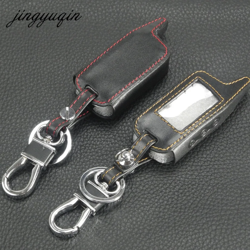 Jingyuqin 10pcs/lot A6 A9 LCD Remote Controller Keychain Leather Case For  Two Way Car Alarm StarLine A6 A9 Keychain