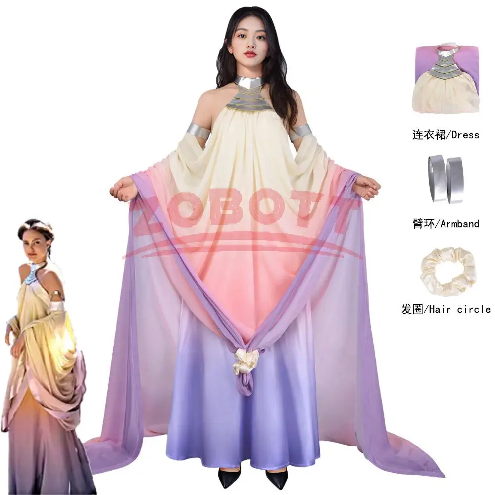 

Movie Padme Cosplay Amidala Dress Costume Queen Classic Elegant Backless Skirt Women Uniform Outfits Halloween Carnival Party