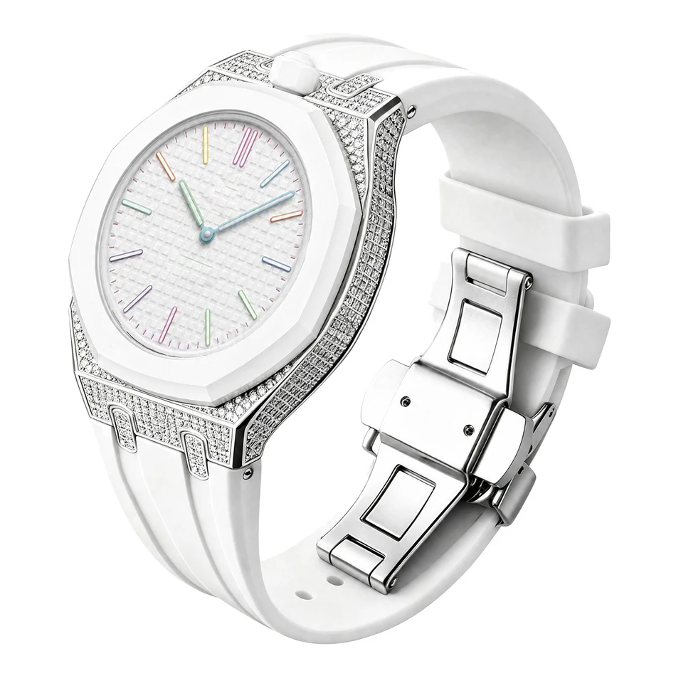 Diamant-Moissanit-Uhrenarmband für Swatch X AP Royal Pop Pocket Edelstahlgehäuse mit Silikonarmbändern Set Ersatzband