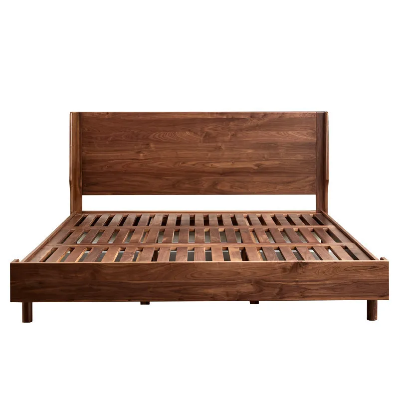 Black walnut bed Solid wood suspension bed Nordic master bedroom Modern double bed