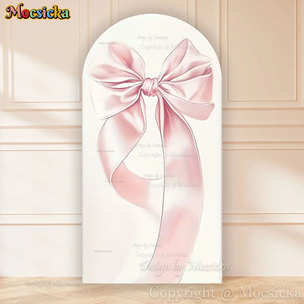 Mocsicka الفتيات حفلة عيد ميلاد قوس خلفية التصوير الوردي القوس الزفاف عرض الزفاف خلفية الطفل صور 2-الوجهين كشك مخصص #1