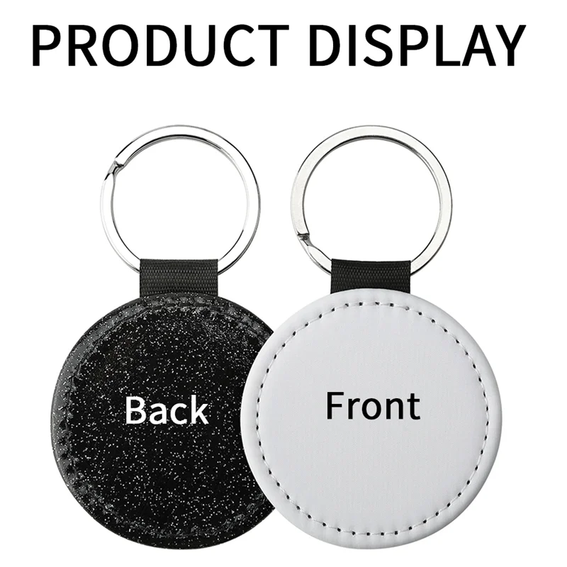 Efficient 20Piece Sublimation Blanks Keychain Glitter PU Leather Keychain Heat Transfer Keyring Round Sublimation Blank Black