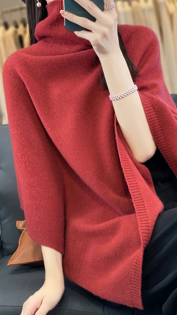 Autumn and winter new pure wool shawl scarf women's solid color Joker counter cloak outside the cloak.