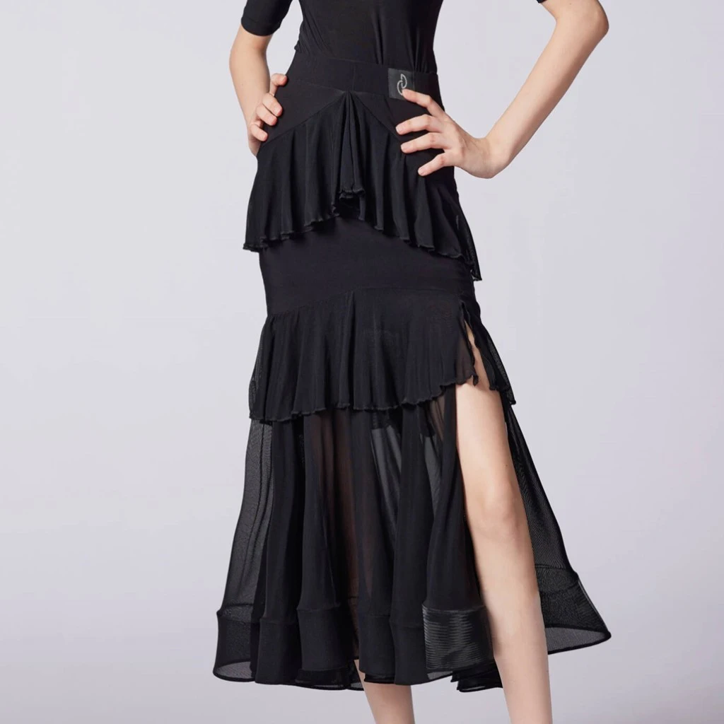 

New Women Modern Dance Skirt National Standard Dance Mesh Fishtail Skirt Chacha Ballroom Dance Practice Performance Wear DN19853
