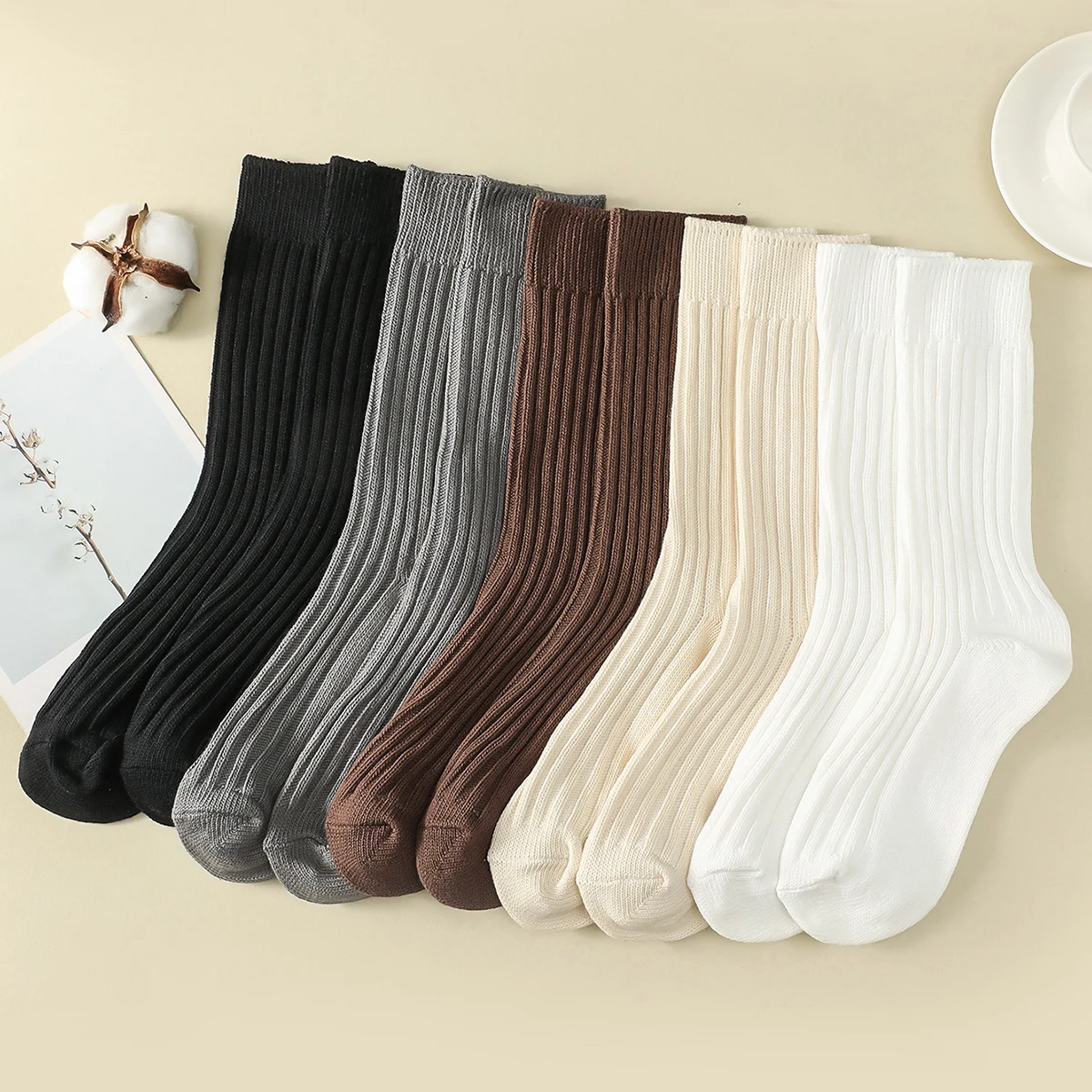 

5 Pairs Women Men's Socks Lot Solid Japanese Harajuku Crew Socks Autumn Winter Thick Warm Knitted Socks Unisex EU39-42