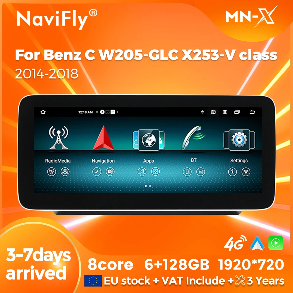 NaviFly MN-X Wireless CarPlay Android Auto Car Radio Multimedia For Benz C GLC V Class W205 S205 X253 W447 2015-2018 NTG5.0