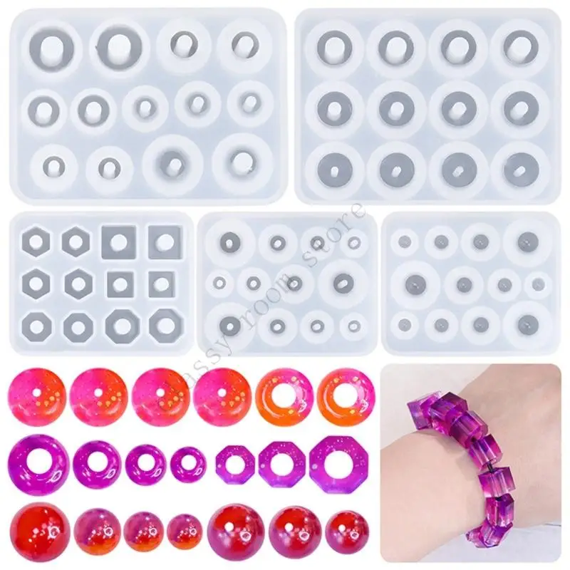 1pc Multi Shapes Jewelry Beads Epoxy Resin Mold Square Round Shapes Beads Pendants Silicone Mold For Earrings Necklaces Making