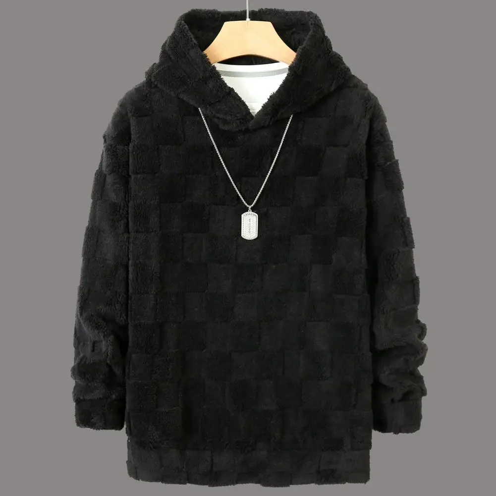 الرجال البوليستر هوديي الرجال هوديي منقوشة مع بطانة دافئة أفخم عارضة فضفاضة تناسب البلوز البلوز لخريف شتاء تنفس