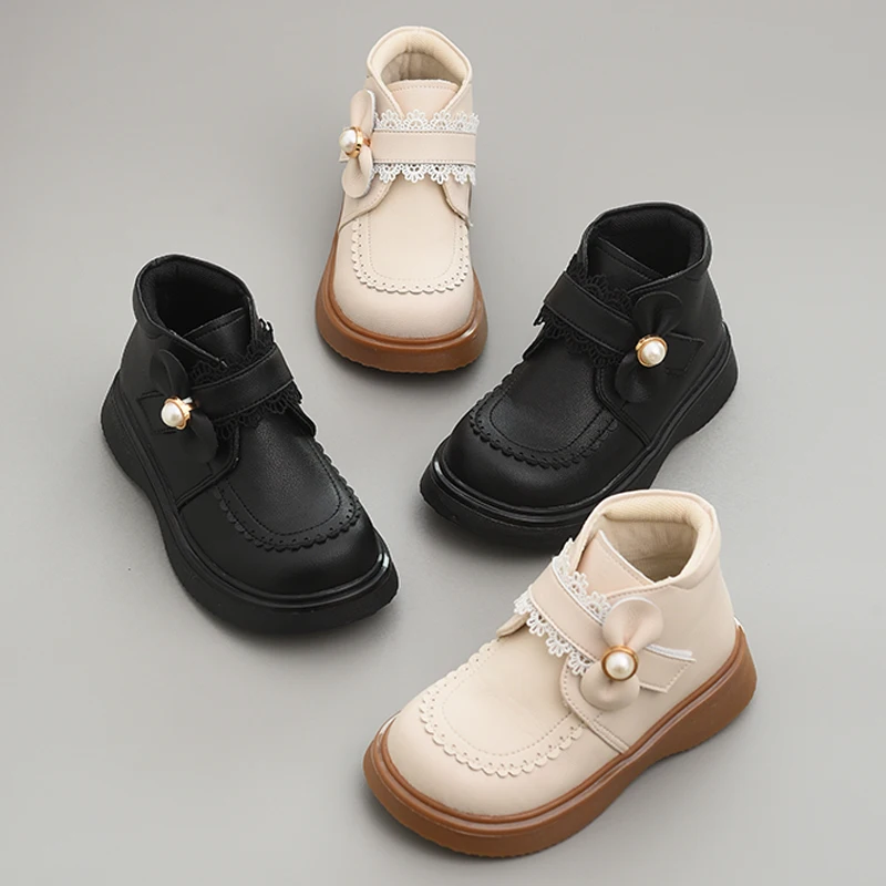 

Girls' short boots, genuine leather children's princess boots, 2025 autumn and winter new style children's shoes with velvet and