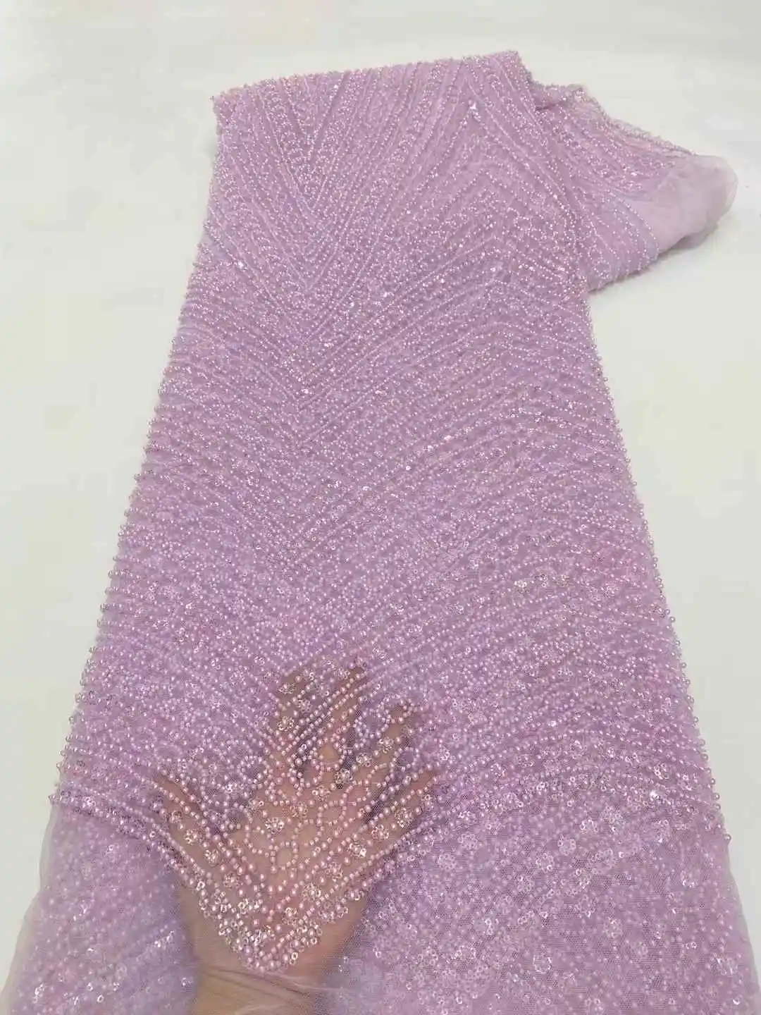 2025 แฟชั่นHeavyลูกปัดลูกไม้แอฟริกันคุณภาพสูงไนจีเรียSequins Tulleเย็บปักถักร้อยผ้าสําหรับงานแต่งงานชุดเจ้าสาวเย็บ