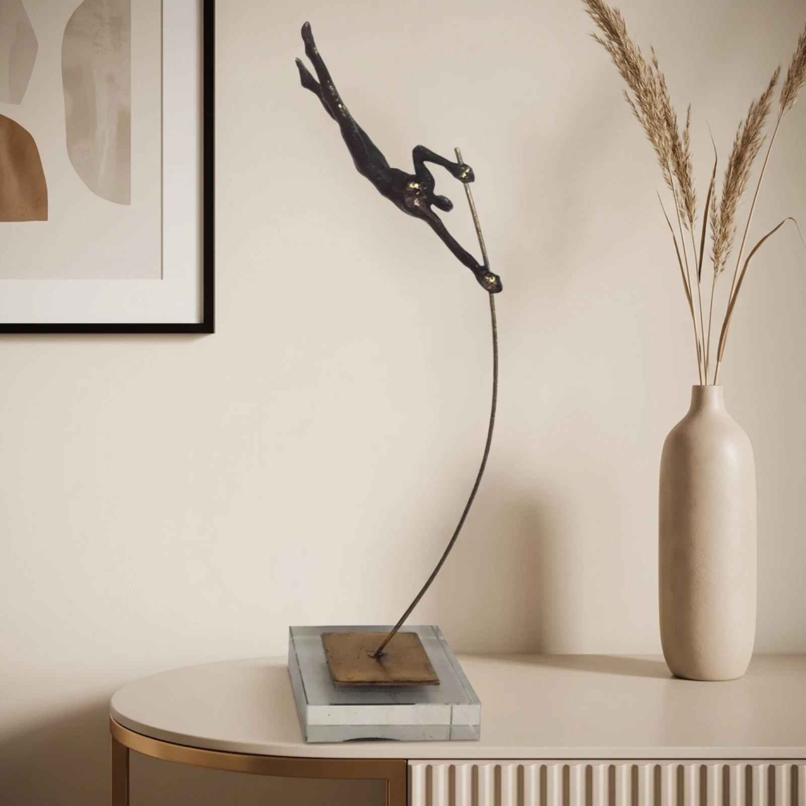 Human Figure Sculpture Minimalist Sculpture with Metal Stand Athletic Pose Statue Artistic Abstract Human Figurine Stylish