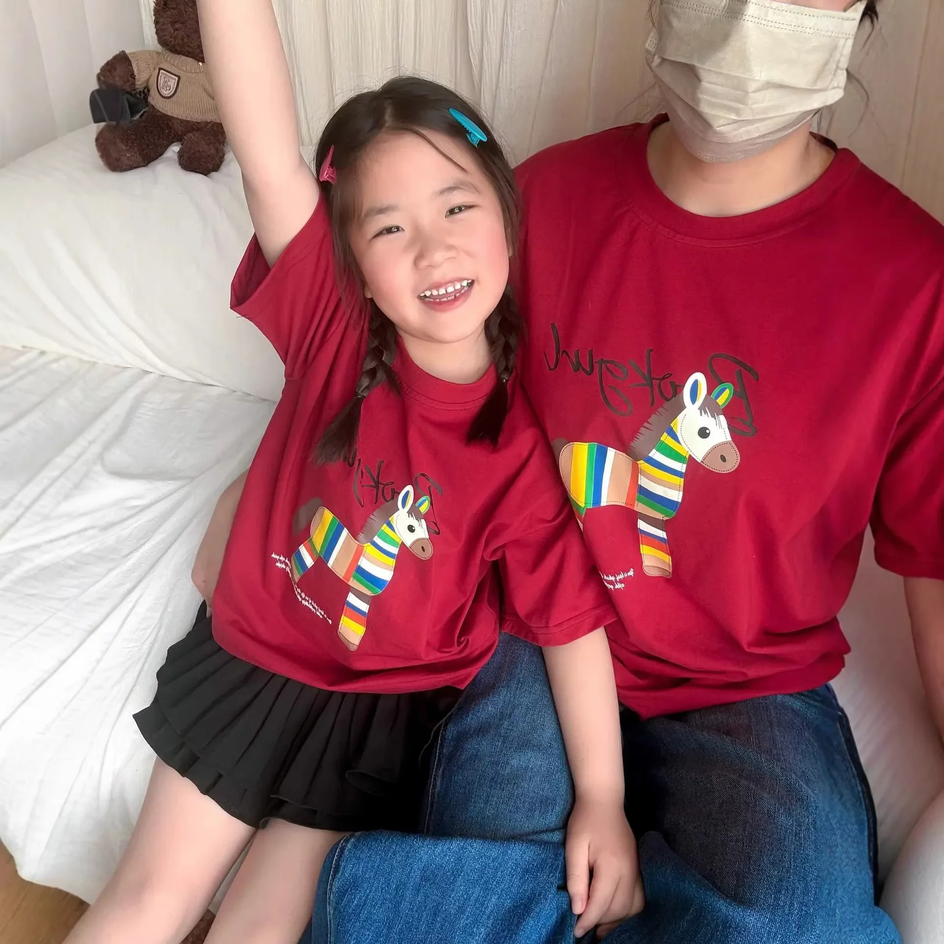 2026 Summer Mommy and Me Matching Zebra Print Tee Family Outfit Casual Short Sleeve Cotton Top for Mom Dad Daughter Son
