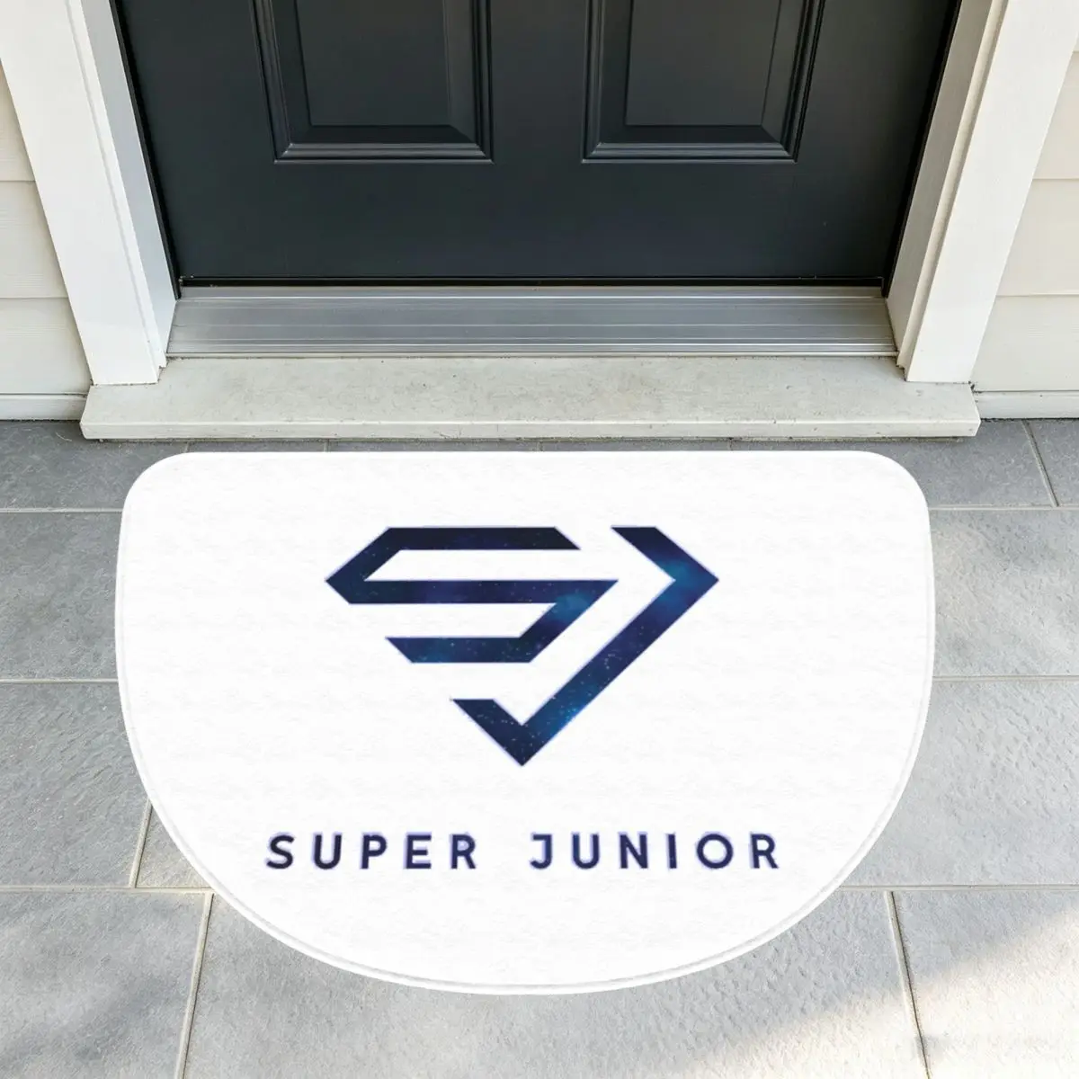 Super Junior Logo Soft Flannel Half Round Doormat Non Slip Bathroom Mat Absorbent Floor Carpet for Laundry Room Bathroom