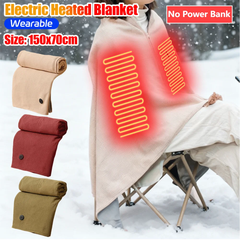 New Wearable USB Electric Heated Blanket 3 Heating Levels Winter Warm Heated Shawl Portable Body Warmer Blanket for Home Office