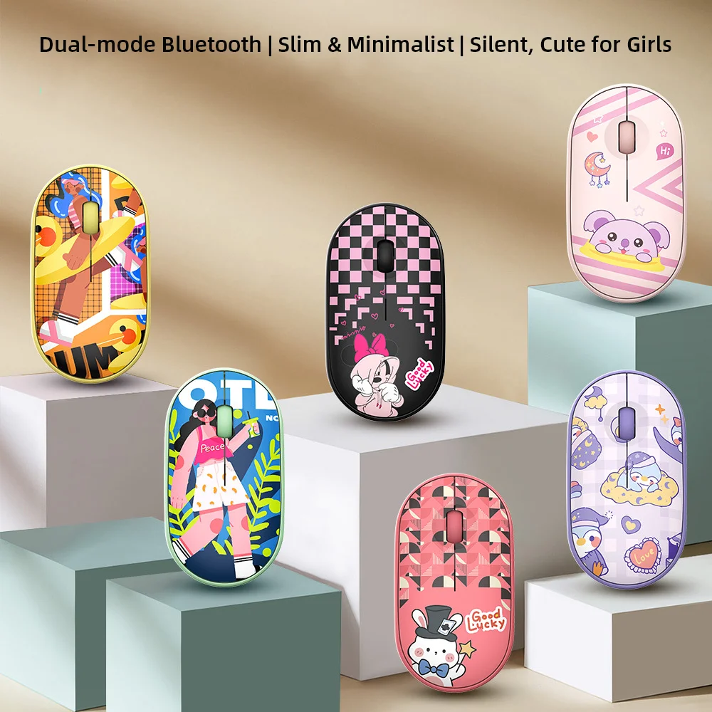 Cobblestone-style Dual-mode Bluetooth Wireless Mouse With Painted Pattern Mini Mini & portable Office Use Mause