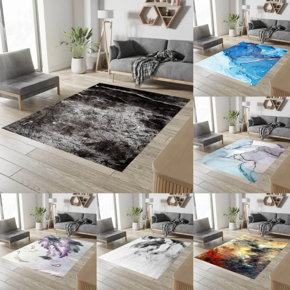 Abstract Marble Ink Area Rug Modern Art Fluid Painting Floor Mat Non-Slip Carpet for Living Room Bedroom Minimalist Home Decor