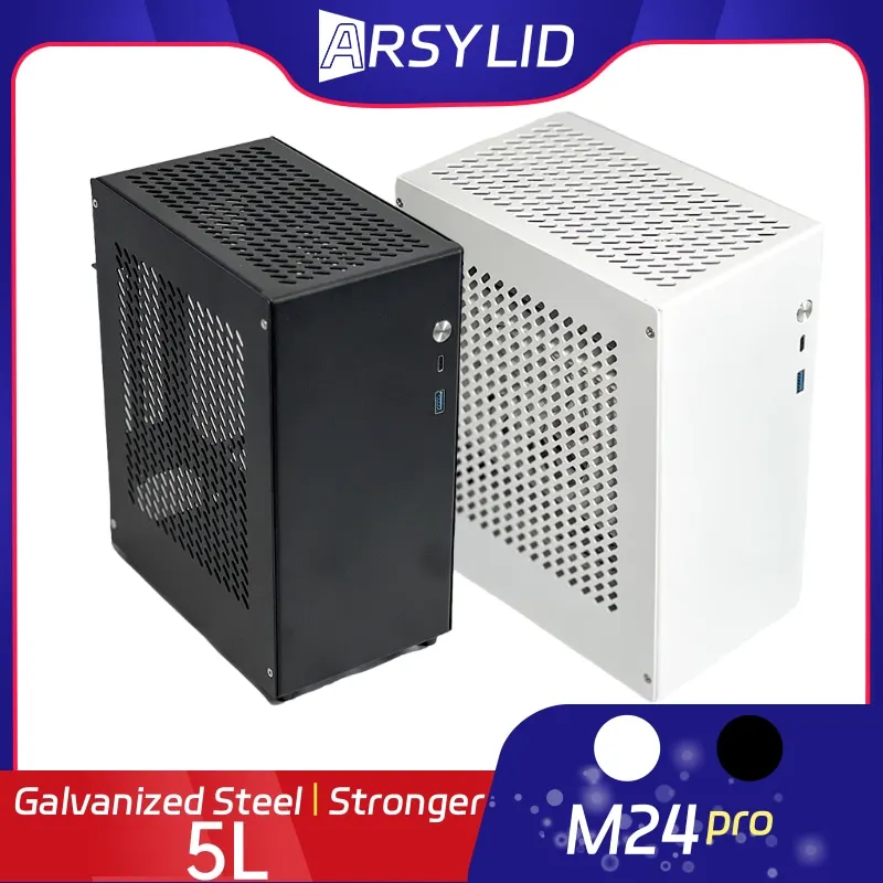 

ARSYLID M24 pro ITX A4 Computer Case 5L 190mm Graphics Card Tpye-C Flex PSU 47mm Radiator Mini PC Chassis