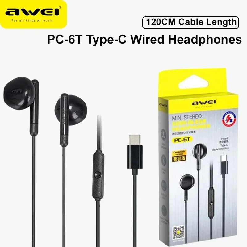 Awei  Wired Headphones In-Ear Headset Wired Earphones With Mic Volume Control Compatible For All Mobile Phones