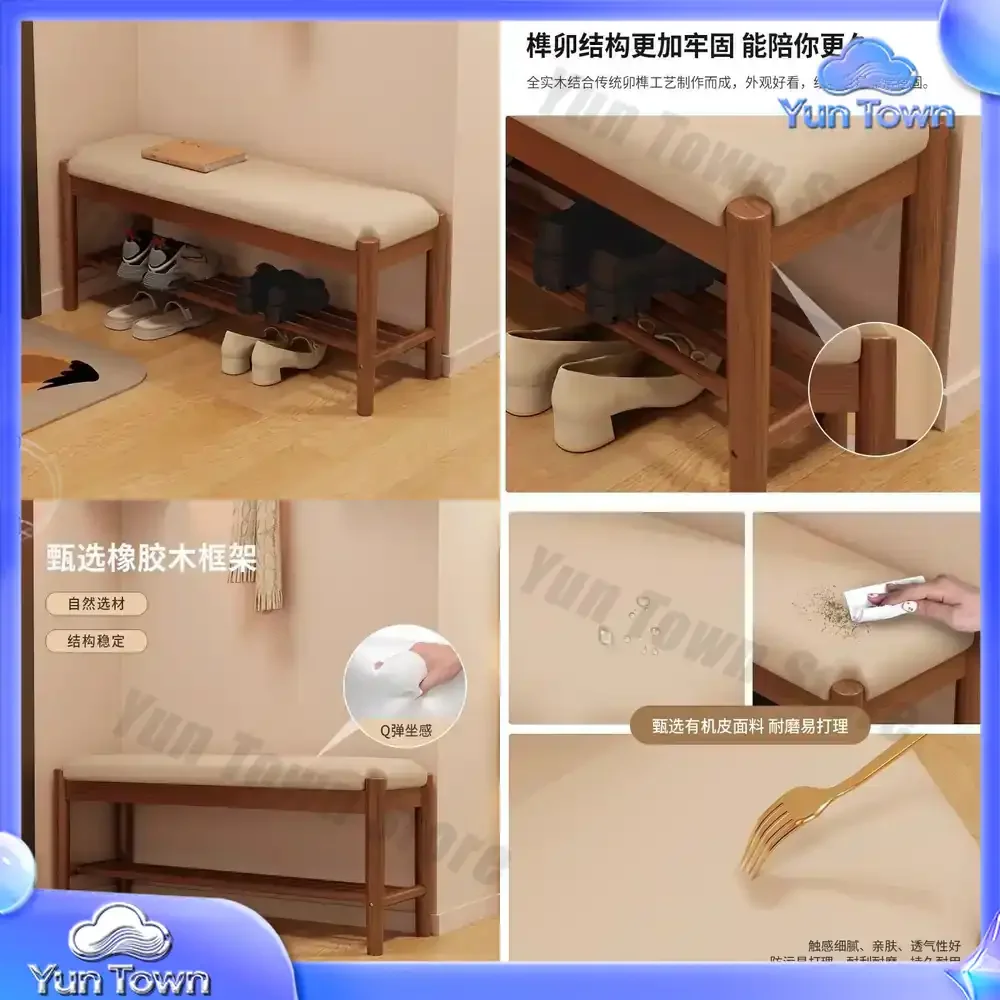 Solid Wood Shoe Bench for Home Entryway Soft Padded Shoe Stool Nordic Beech Wood Sitting Bench for Putting on Shoes Hallway