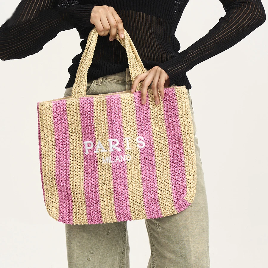 Summer Striped Straw Bag Letter Embroidery Tote Women Designer Handbags Bali Travel Beach Bags Woven Bags for Woman Shoulder Bag