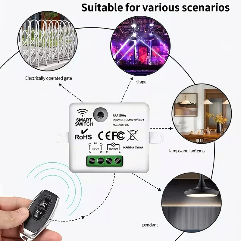 433MHz Wireless Remote Control Switch – 110V-220V 10A Mini Relay Controller with A/B Button Transmitter for Wall Light - view 4