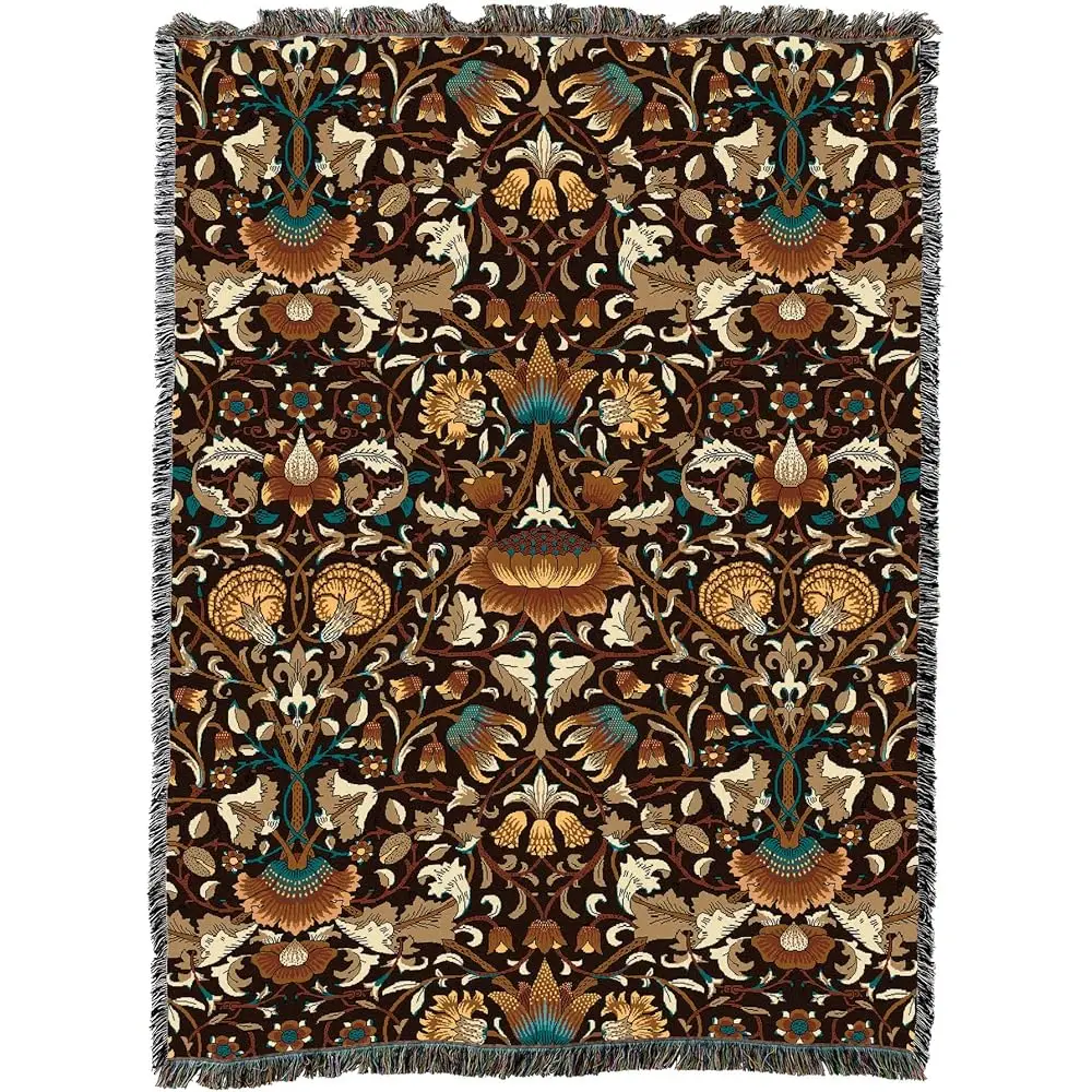 

William Morris Lodden Sienna Blanket Xl - Arts & Crafts - Gift Tapestry Throw Woven From Cotton - Made In The Usa (82X62)