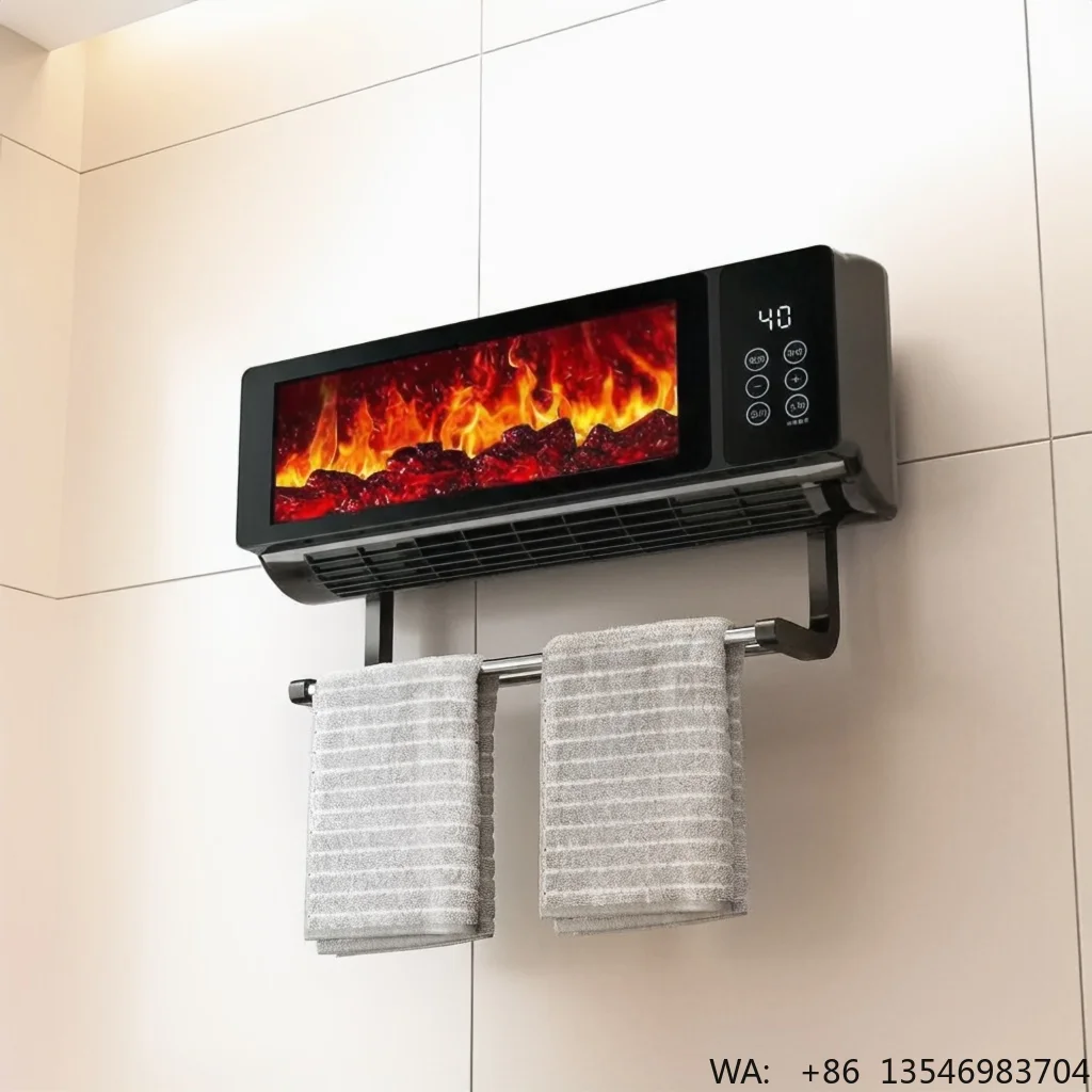 2000W PTC Electric Wall Heater with 3D Flame Effect Towel Rack Space Heater Remote Control Fast Heating for Home Bathroom