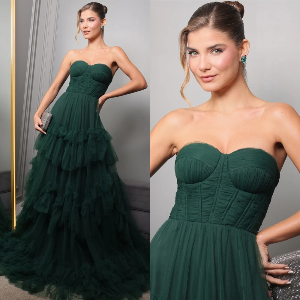 

Customized Modern Organza Strapless Evening Dress Exquisite Tiered Prom Dresses Luxury Sleeveless Special Occasion Gowns