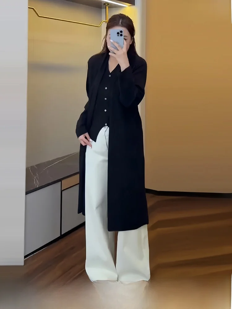 

Джинсы с высокой талией и прямыми штанинами в стиле ретро, скрывающие бедра, больших размеров, женские, утягивающие, длинные брюки, весна 2026, новинка