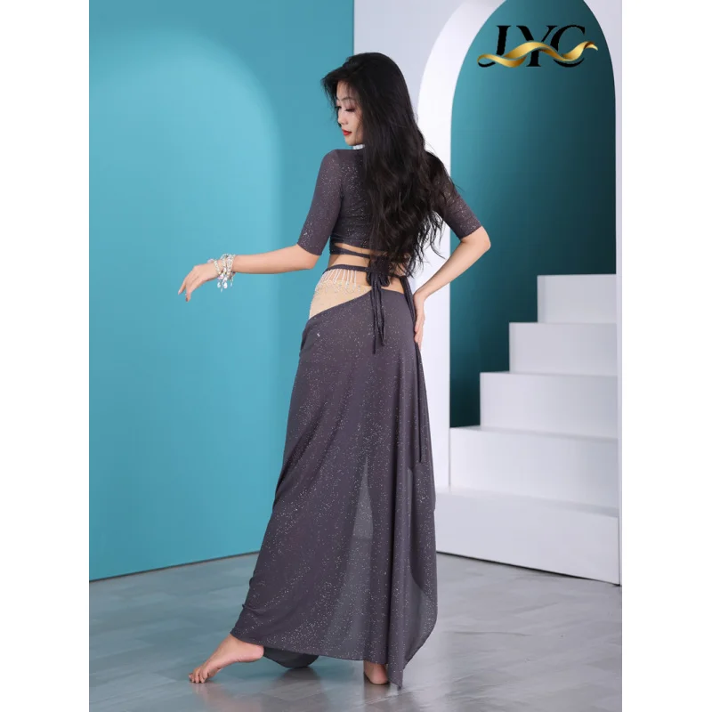 2025 novo estilo de dança do ventre vestido longo roupa de desempenho para mulheres sexy conjunto de prática iniciante primavera verão fada olhar