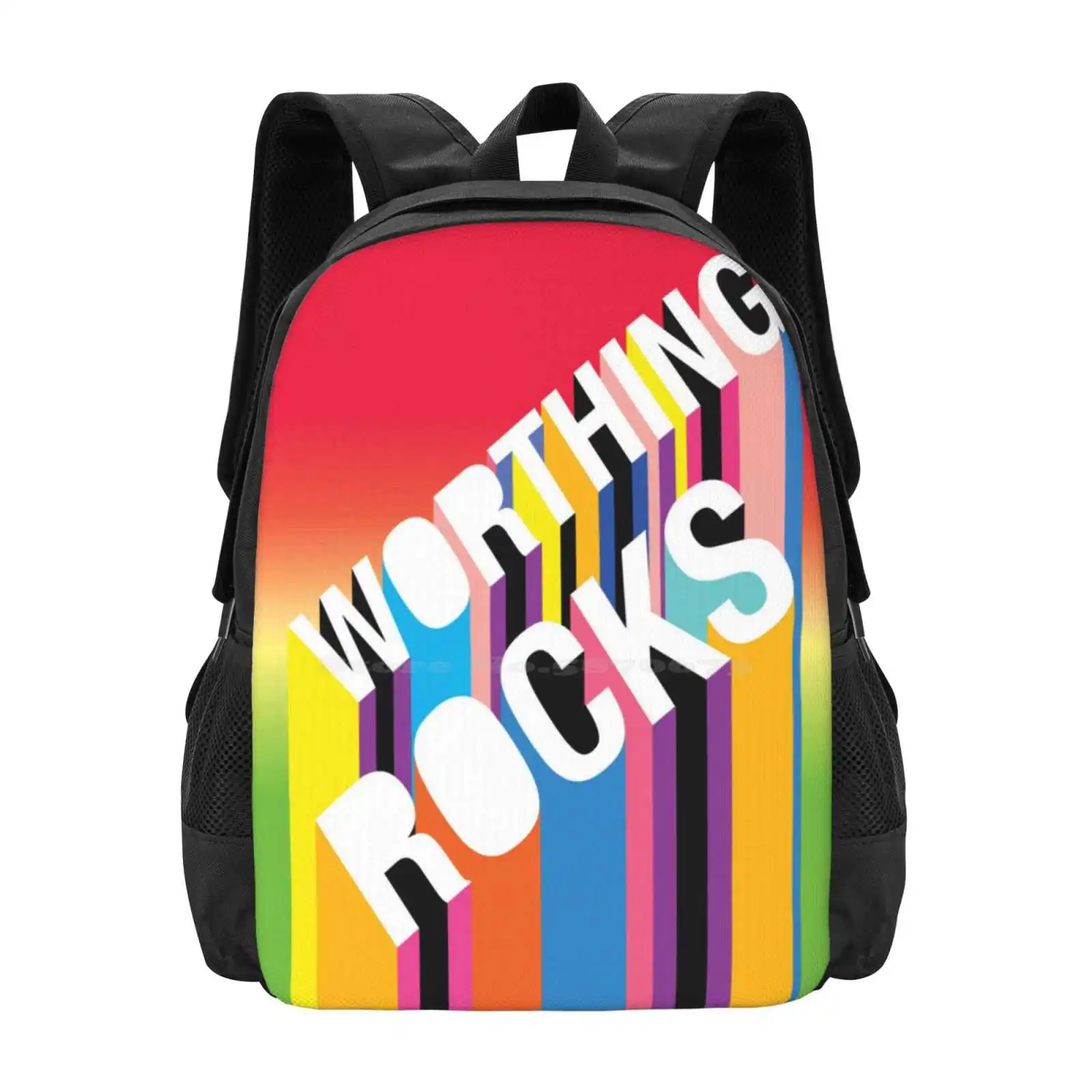 Worthing Rocks Red Rainbow By Russ Iden Art Hot Sale Schoolbag Backpack Fashion Bags Rainbow Worthing Rocks