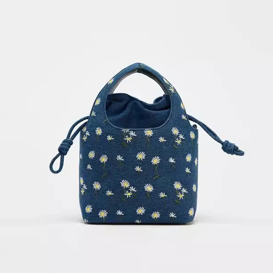

Джинсовая сумка-ведро с вышивкой Sweet Daisy, дизайнерские женские сумки, летняя пляжная сумка через плечо, маленькие сумки-тоут, 2025 г.