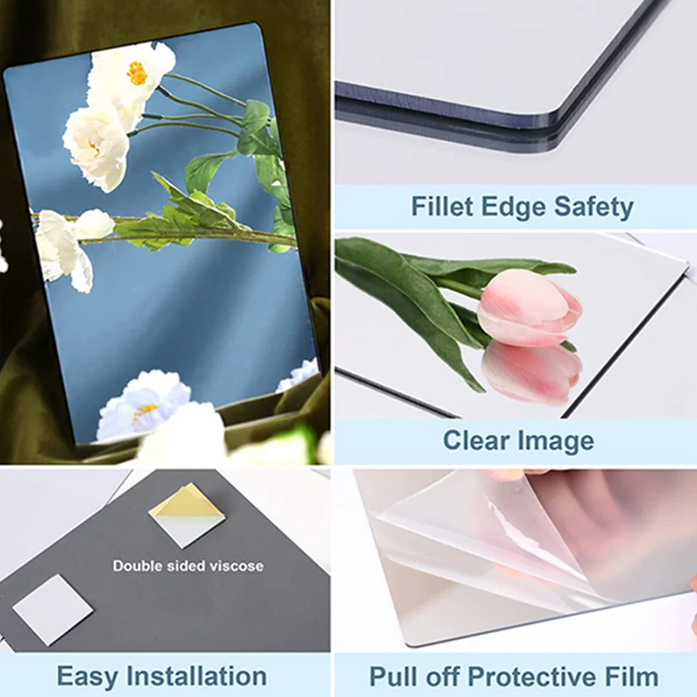 

4Pcs Adhesive Mirror Sheet Stick on Mirror for Walls Home Wall Decorations Living Room Bedroom Gym Office Space Enhancement
