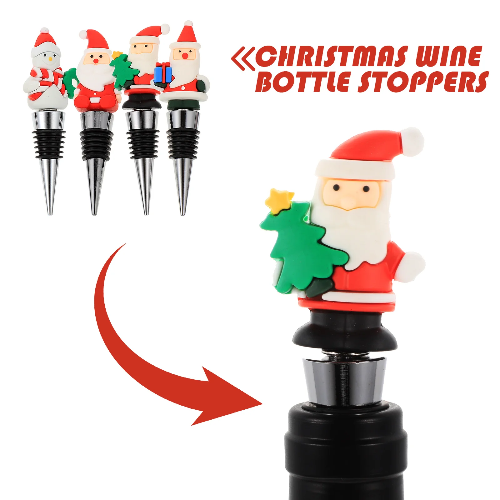 

4pcs Xmas Bottle Stopper Santa Claus Sealing Reusable Wine Stopper Party Christmas Gift Fresh Keeping Wine Accessories
