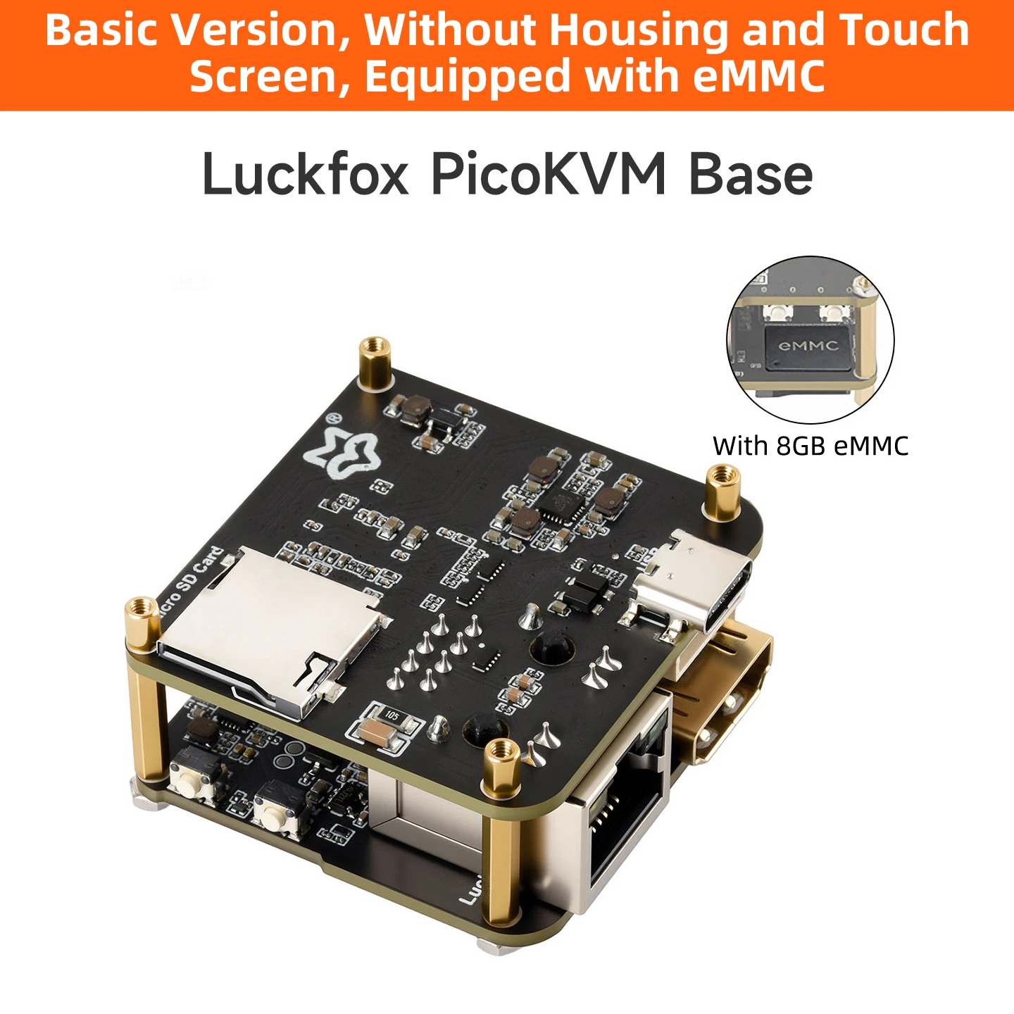 Luckfox PicoKVM Onboard HDMI-kompatibler USB-Ethernet-E/A-Erweiterungsport IP-KVM-Management 1,54'' Touch-Vitrine Optional