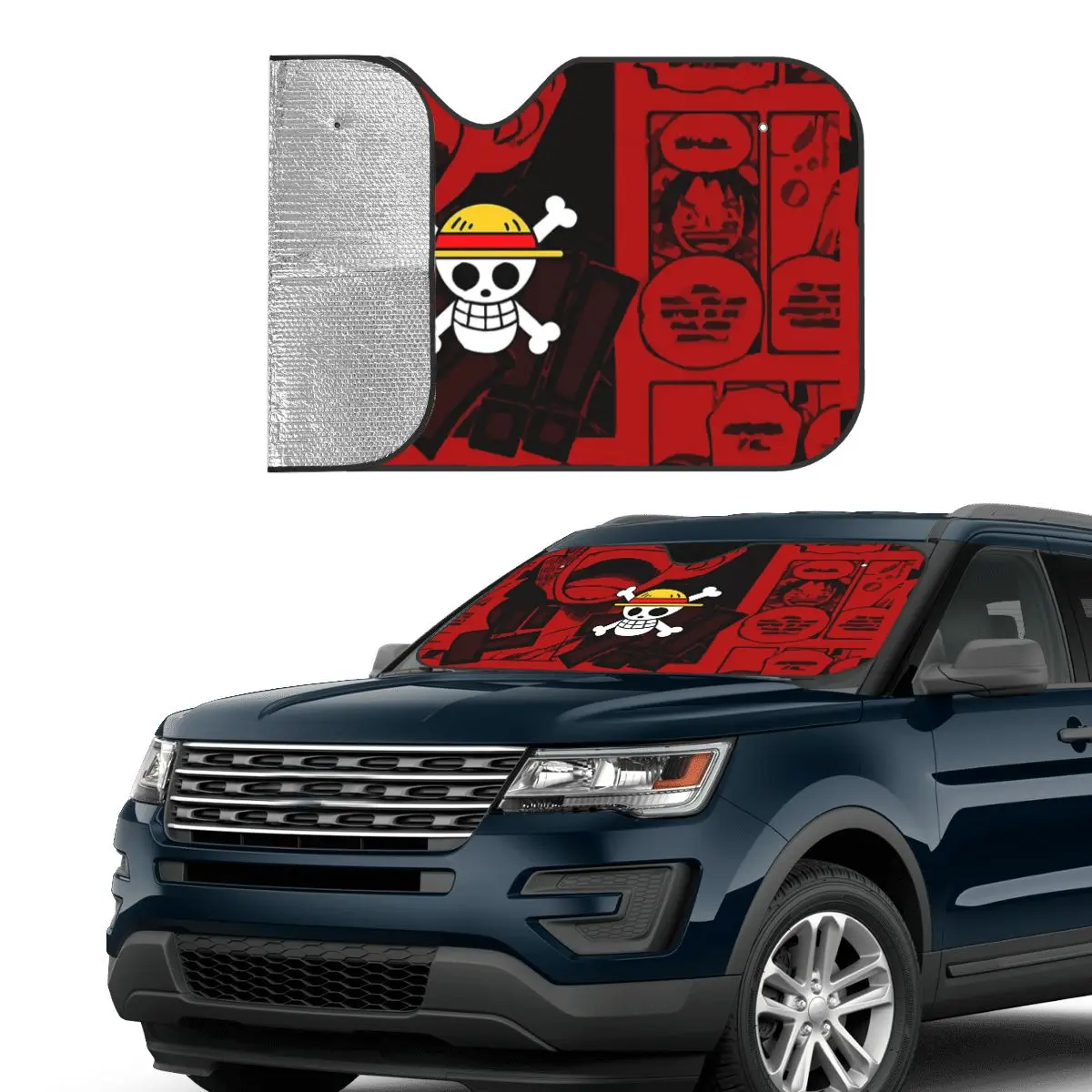 One Piece Pirate Flag Funny Windshield Sunshade 70x130cm Aluminium Foil Car Window Windscreen Cover Blinds