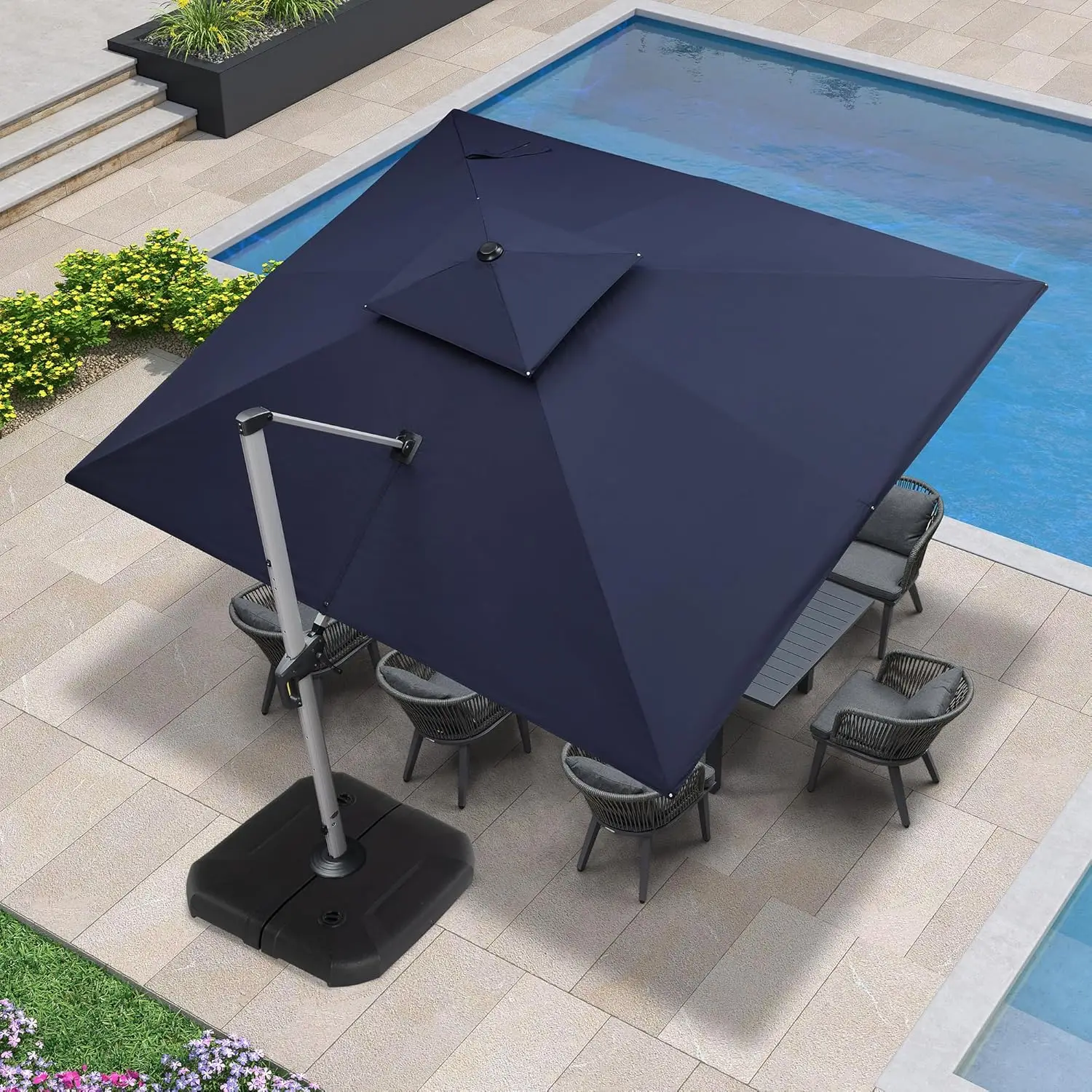 PURPLE LEAF 10' X 12' Patio Umbrella Outdoor Rectangle Umbrella Large Cantilever Umbrella Windproof Blue