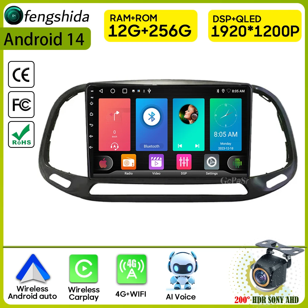 

Car Radio Carplay For Fiat Doblo 2015 - 2020 Navigation GPS Multimedia Player Bluetooth 5G Wifi Android Auto Stereo No 2din DVD