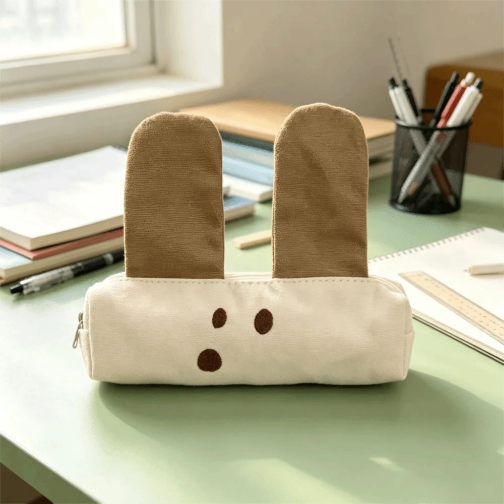 Creative Large Capacity Pencil Case Canvas Cute Dog Pencil Bag Multi-function Zipper Stationery Organizer School Supplies